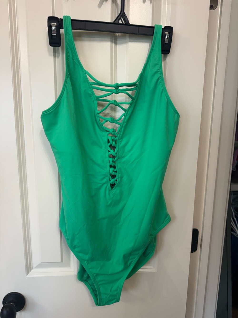 Bleu Rod Beattie Green One-Piece Swimsuit with Lace-Front Detail